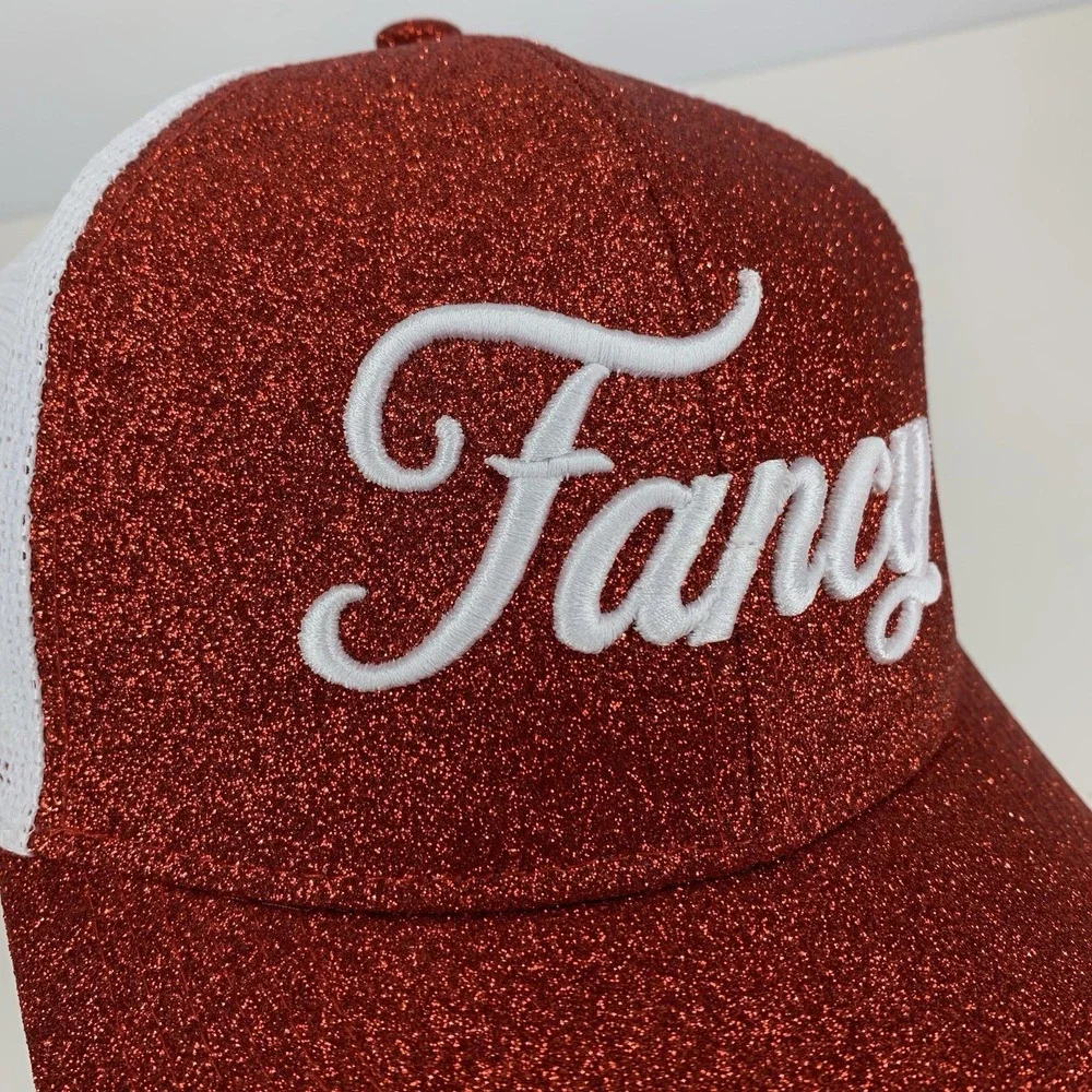 Fancy Glitter Trucker Hat Red White Mesh Adjustable Snapback Outdoor Cap